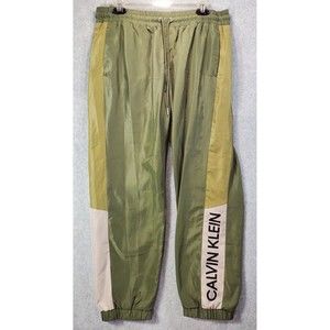 CALVIN KLEIN Performance Joggers Women's LG Smocked Waist Drawstring Green Lined